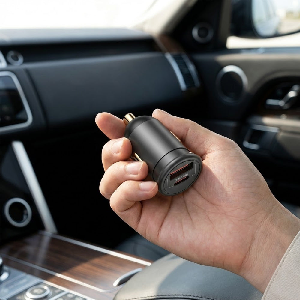 Chargeur Auto Blueo, 35W, 3A, 1 x USB-A - 1 x USB-C, Gris