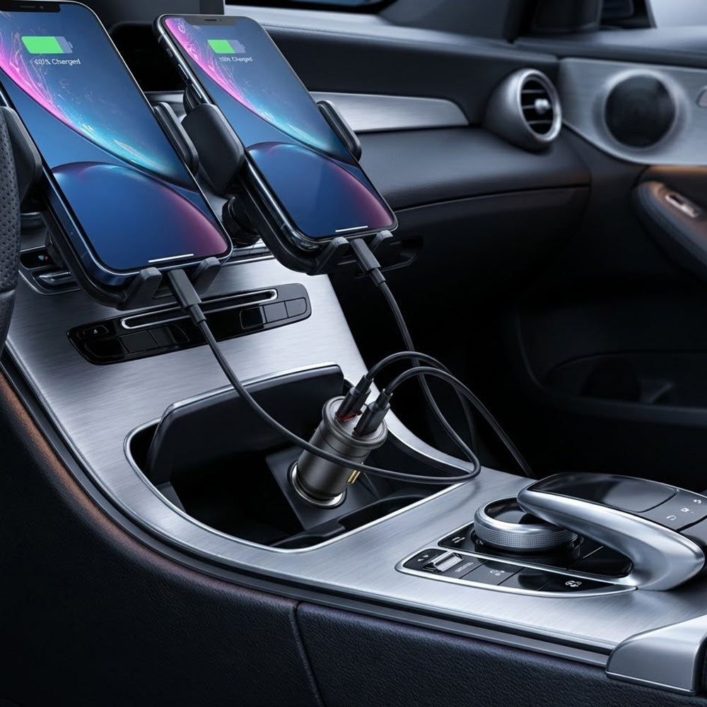 Chargeur Auto Blueo, 35W, 3A, 1 x USB-A - 1 x USB-C, Gris