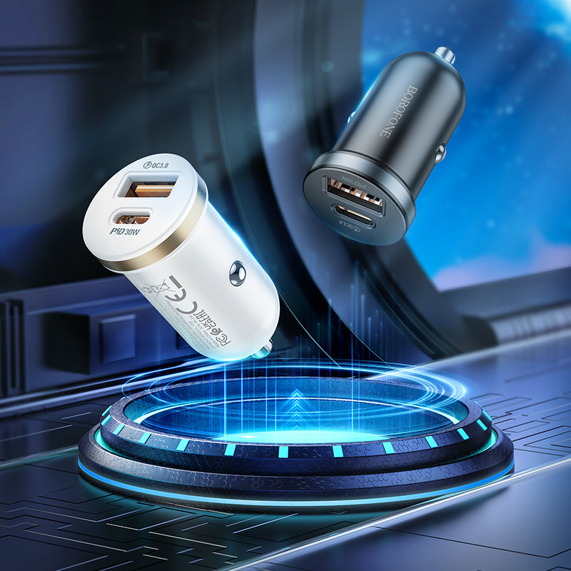 Chargeur de voiture Borofone BZ22 Scenery, 30W, 3A, 1 x USB-A - 1 x USB-C, Noir