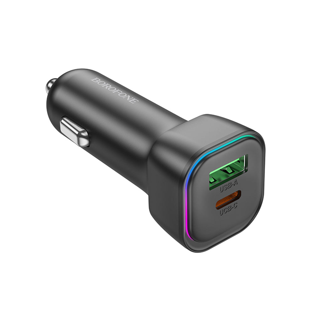 Chargeur de voiture Borofone BZ28A Trophie, 30W, 3A, 1 x USB-A - 1 x USB-C, Noir
