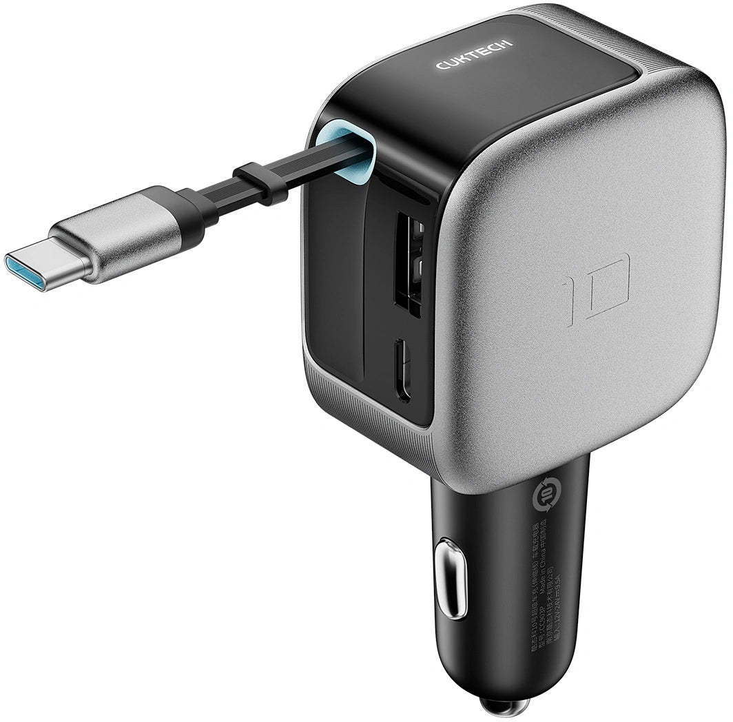 Chargeur Auto Avec Câble USB-C Cuktech CC903P Affichage, 100W, 5A, 1 x USB-A - 1 x USB-C, Gris