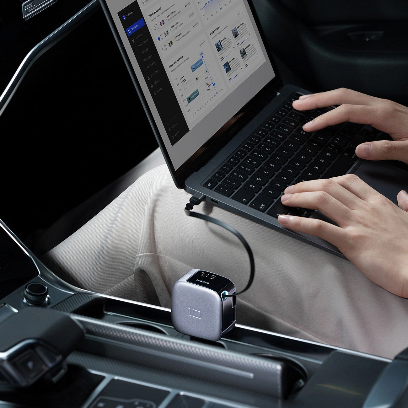 Chargeur Auto Avec Câble USB-C Cuktech CC903P Affichage, 100W, 5A, 1 x USB-A - 1 x USB-C, Gris