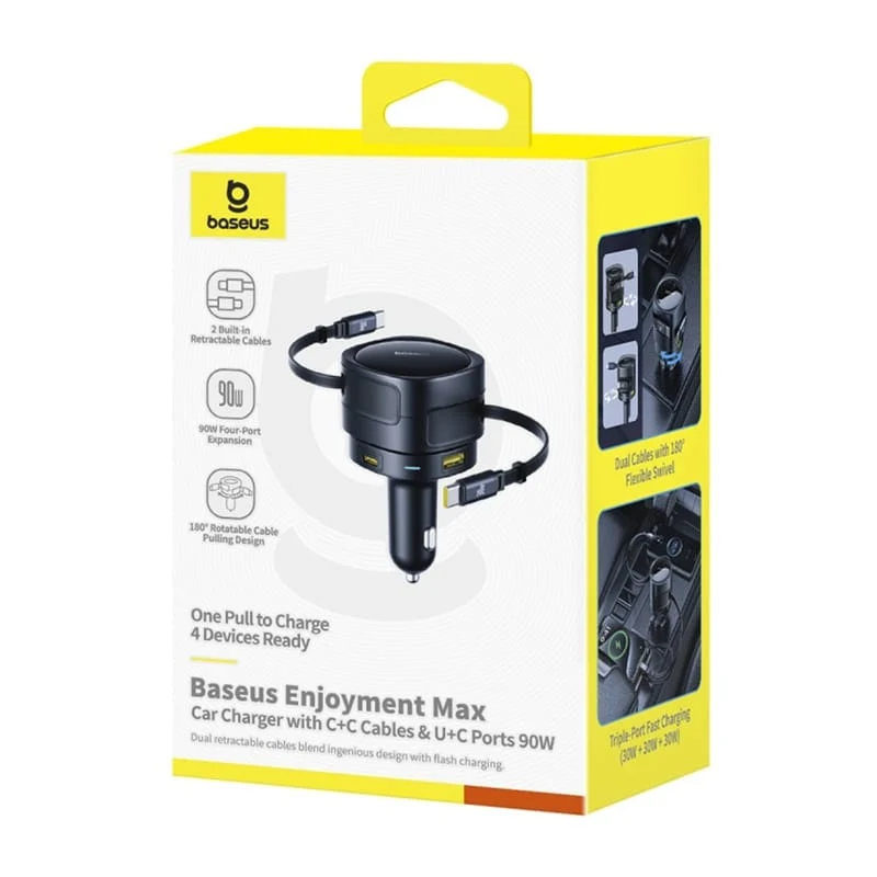 Baseus Enjoyment Max Car Charger with USB-C Cable, 90W, 1 x USB-A - 1 x USB-C, Black C00035507121-03