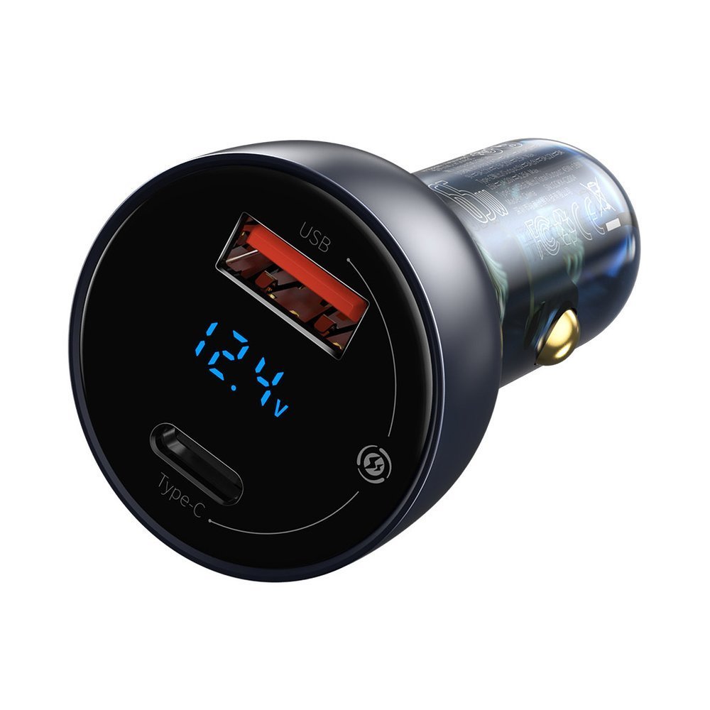 Chargeur Auto Avec Câble USB-C Baseus Affichage Numérique, 65W, 5A, 1 x USB-A - 1 x USB-C, Noir TZCCKX-0G