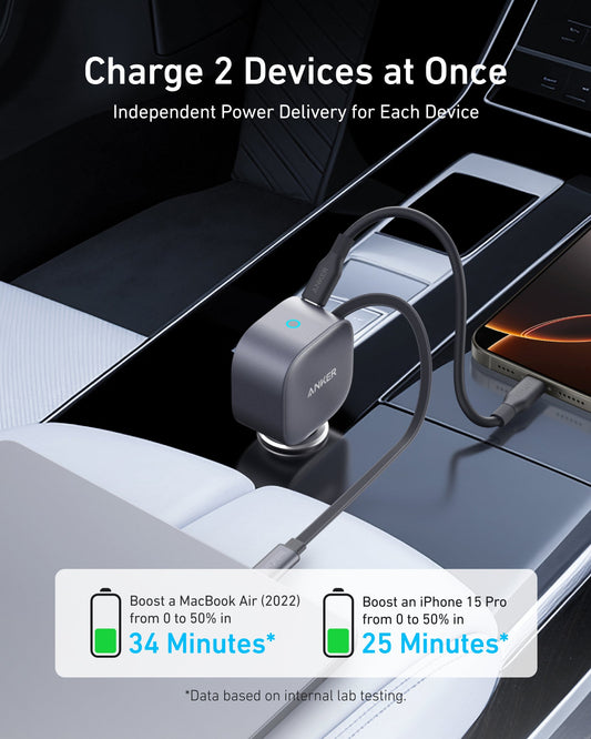 Chargeur de voiture avec câble USB-C Anker Nano, 75W, 3A, 1 x USB-C, Gris A2738HA2
