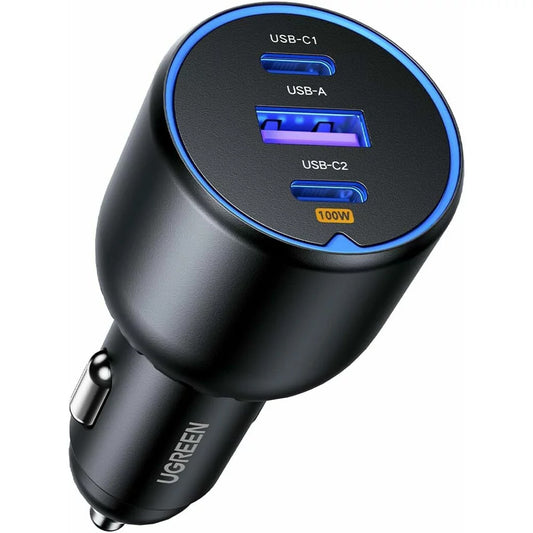 Chargeur de voiture avec câble USB-C UGREEN CD293, 130W, 5A, 1 x USB-A - 2 x USB-C, Noir