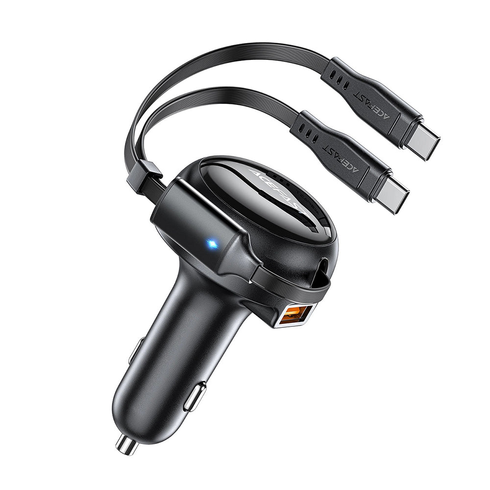 Acefast B13 Car Charger with USB-C Cable, 53W, 3A, 1 x USB-A, Black