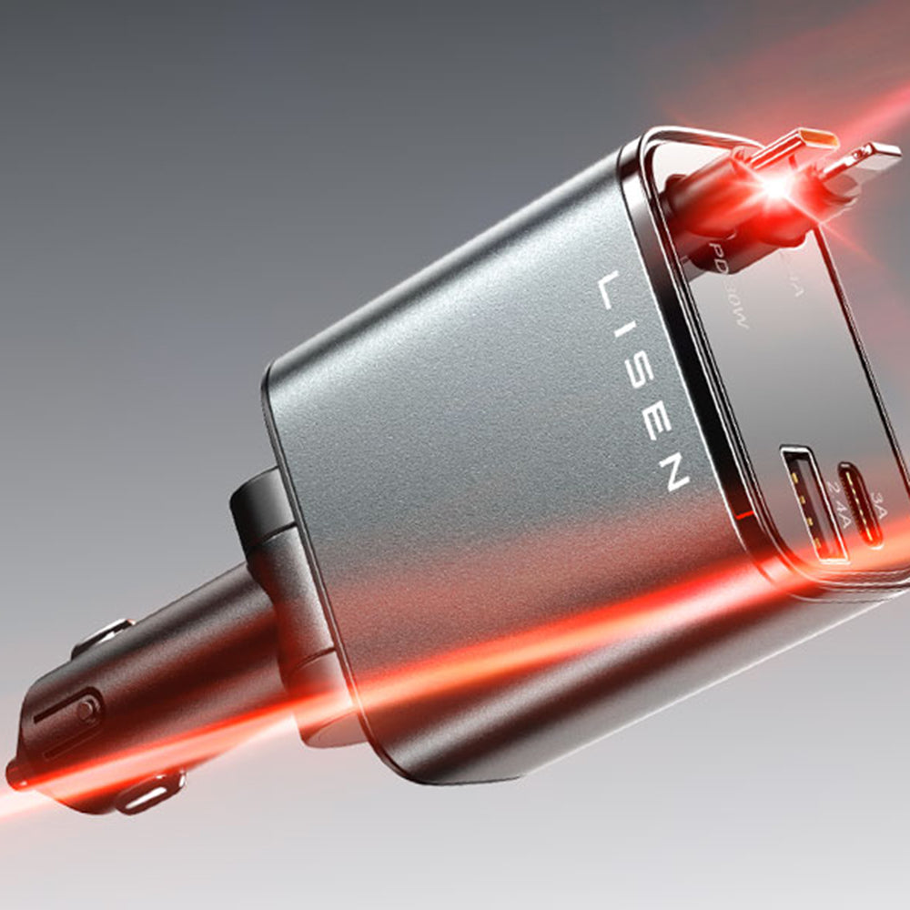 Chargeur de voiture avec câble USB-C / Lightning Lisen, 69W, 3A, 1 x USB-A - 1 x USB-C, Noir YL0224040031