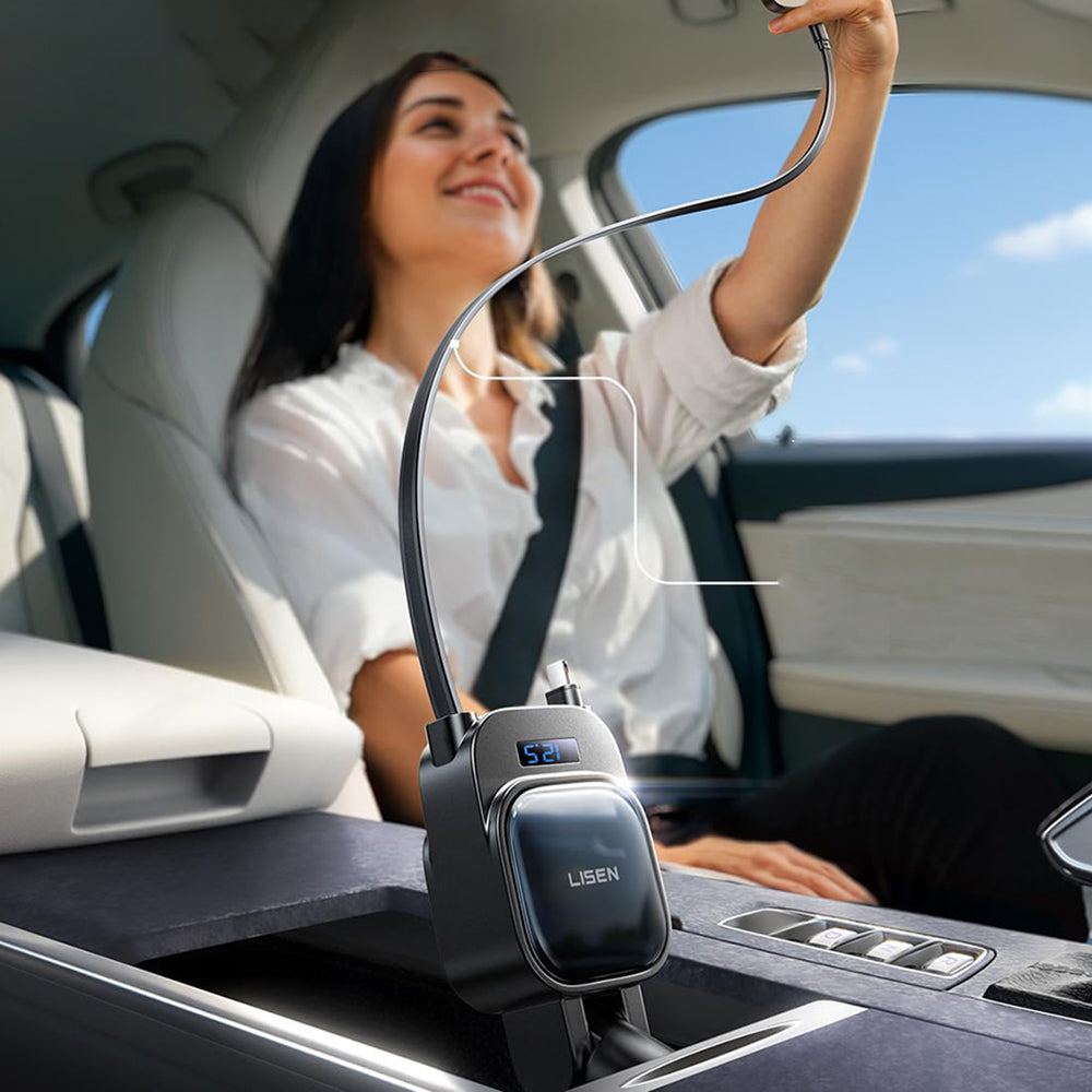 Chargeur de voiture avec câble USB-C / Lightning Lisen Display, 96W, 3A, 1 x USB-A - 1 x USB-C, Noir YL0224080017