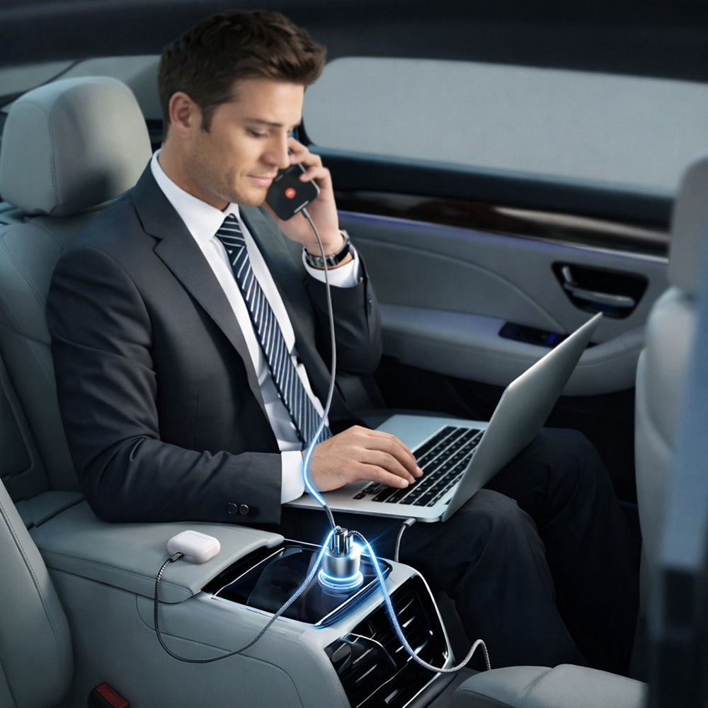 Chargeur de voiture avec câble USB-C Lisen, 170W, 5A, 1 x USB-A - 2 x USB-C, Noir YL0224010001