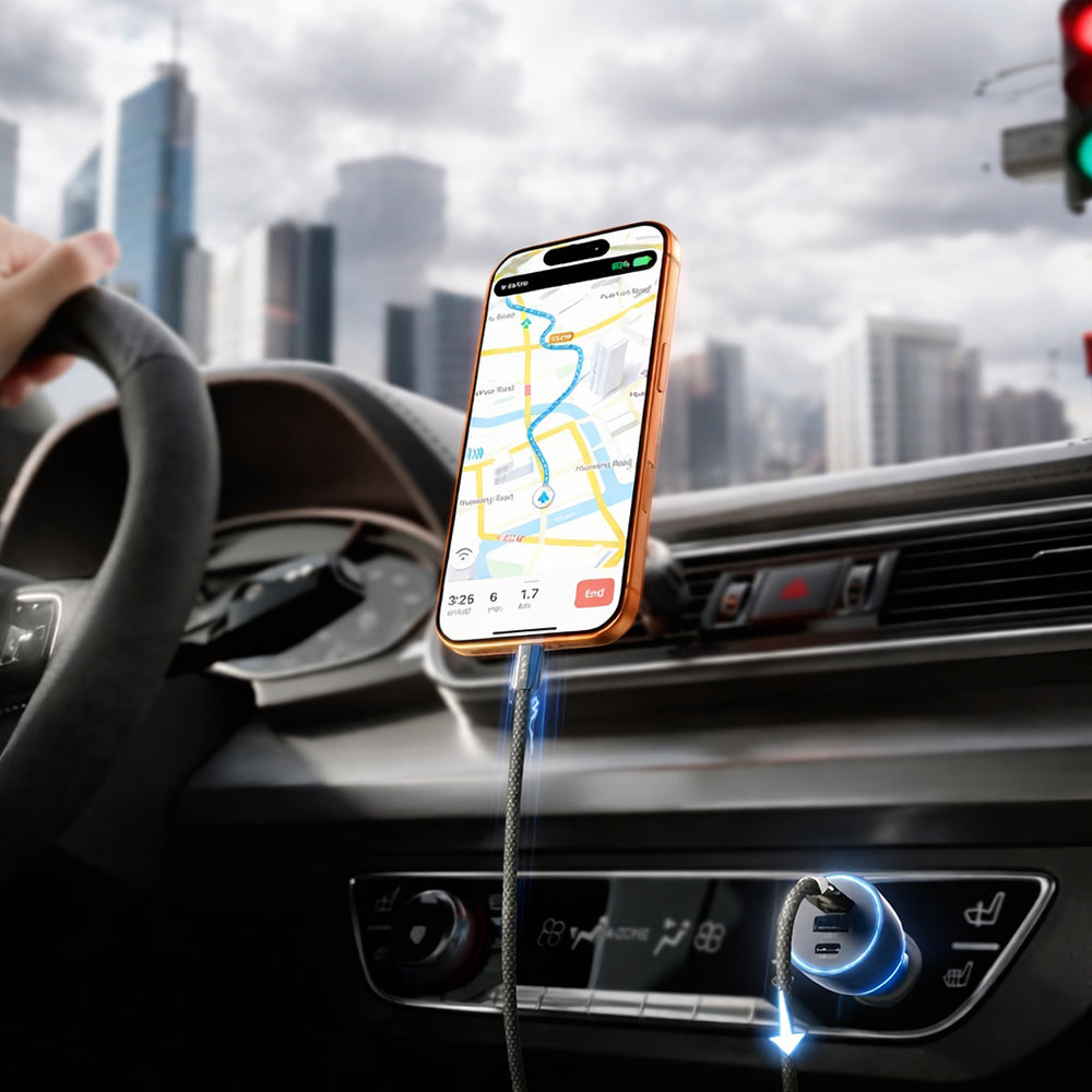 Chargeur de voiture avec câble USB-C Lisen, 170W, 5A, 1 x USB-A - 2 x USB-C, Noir YL0224010001