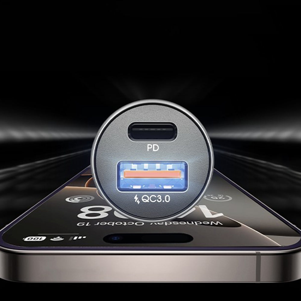 Chargeur de voiture avec câble USB-C Lisen, 51W, 3A, 1 x USB-A - 1 x USB-C, Noir Bleu Marine YL0223080047