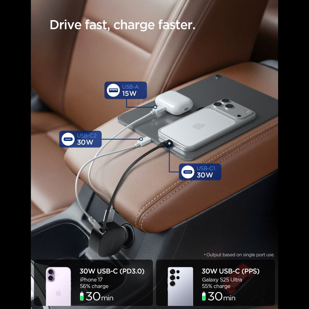 Chargeur Auto Avec Câble USB-C Spigen EV603BT Essential, 60W, 3A, 1 x USB-A - 1 x USB-C, Noir ACP10515