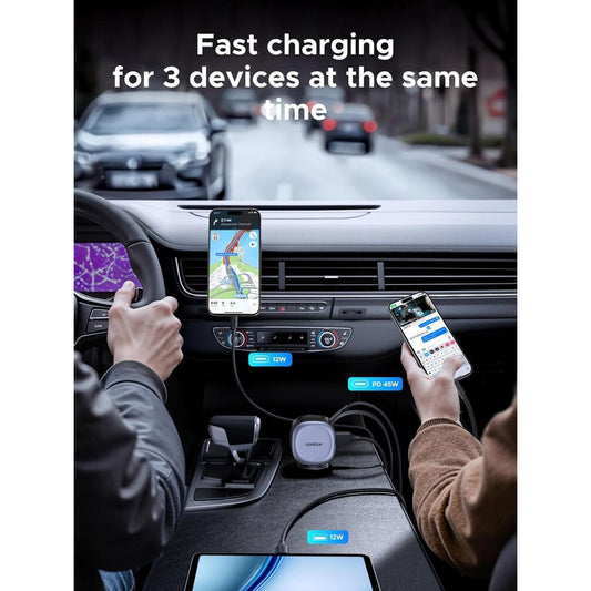 Chargeur de voiture avec câble USB-C UGREEN EC601, 75W, 3A, 1 x USB-A - 1 x USB-C, Gris