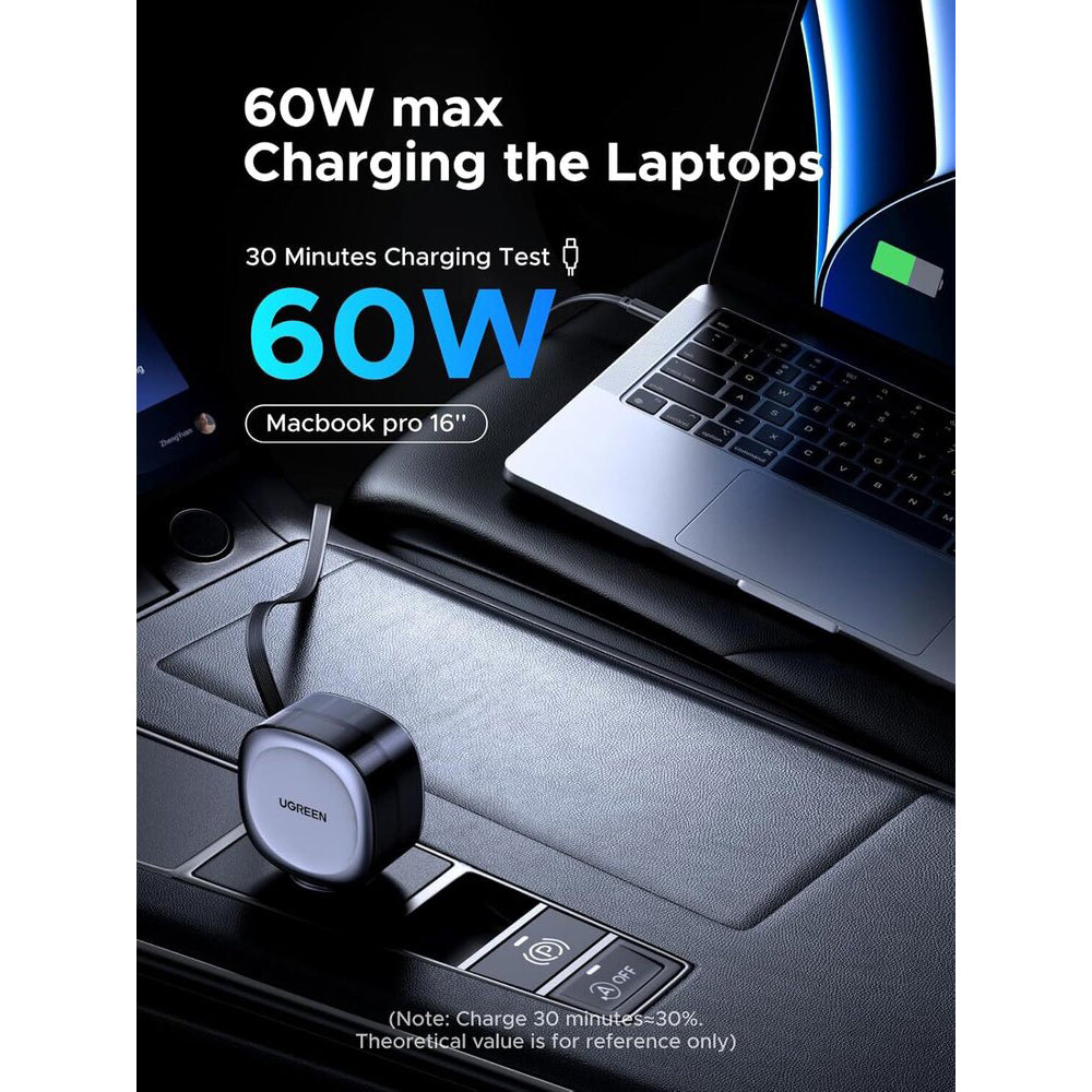 Chargeur de voiture avec câble USB-C UGREEN EC601, 75W, 3A, 1 x USB-A - 1 x USB-C, Gris