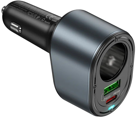 Chargeur Auto HOCO Z56, 35W, 3A, 1 x USB-A - 1 x USB-C - 1 x Extension Allume-cigare, Noir