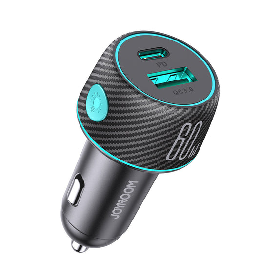 Chargeur de voiture Joyroom JR-CCN01, 60W, 3A, 1 x USB-A - 1 x USB-C, noir