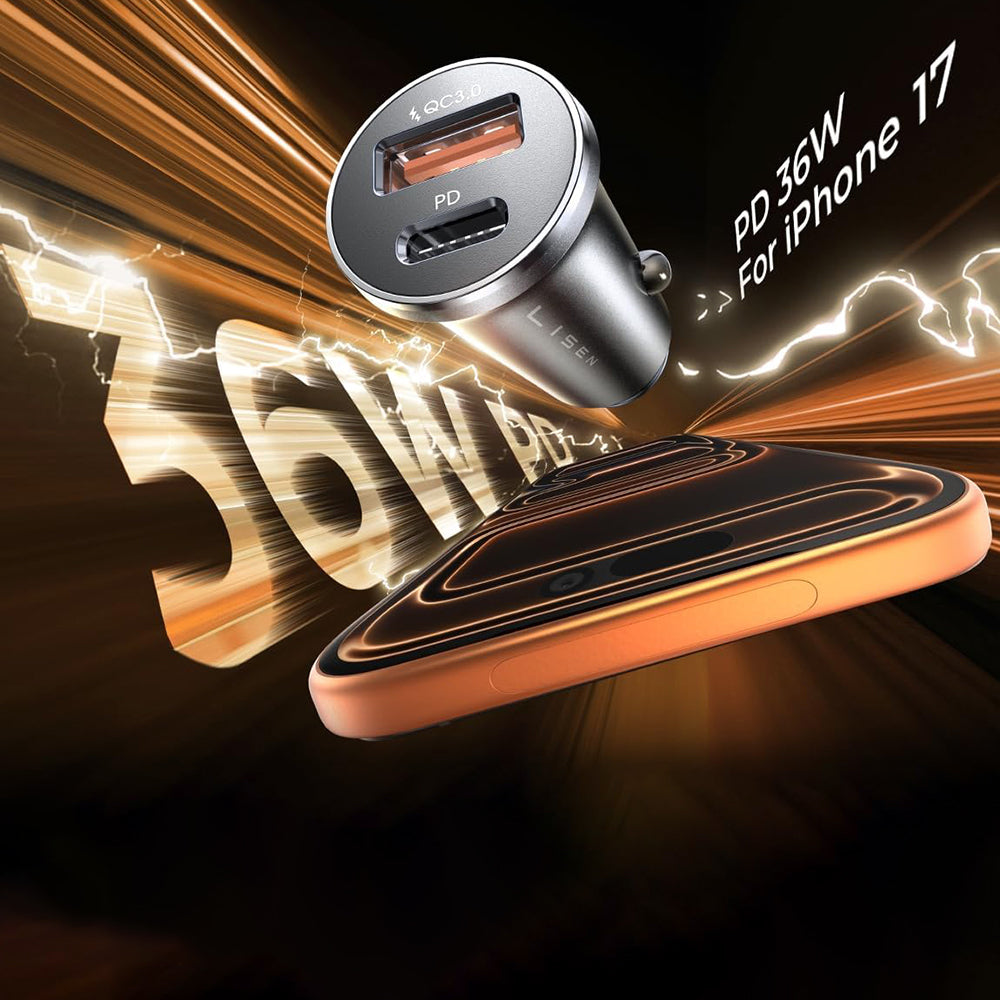 Chargeur Auto Lisen, 36W, 3A, 1 x USB-A - 1 x USB-C, Noir YL0223090002