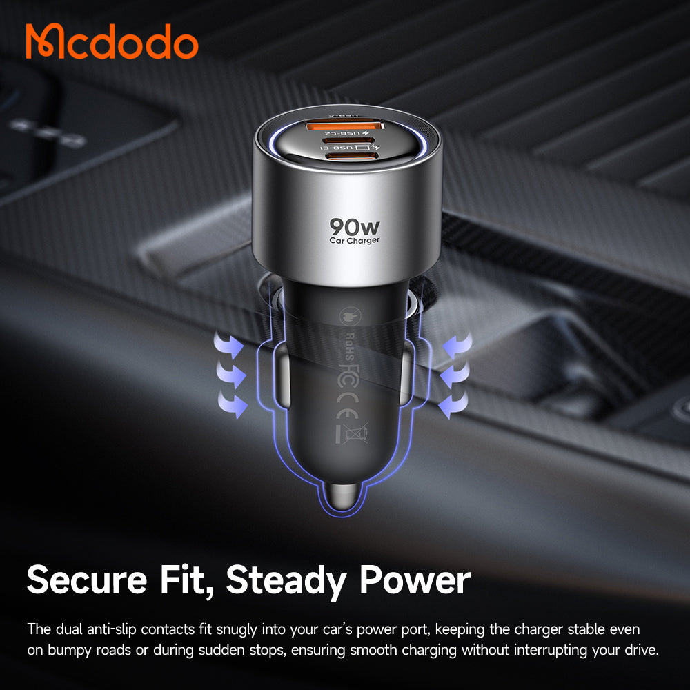 Chargeur Auto McDodo CC-3110 Gana, 90W, 3A, 1 x USB-A - 2 x USB-C, Noir