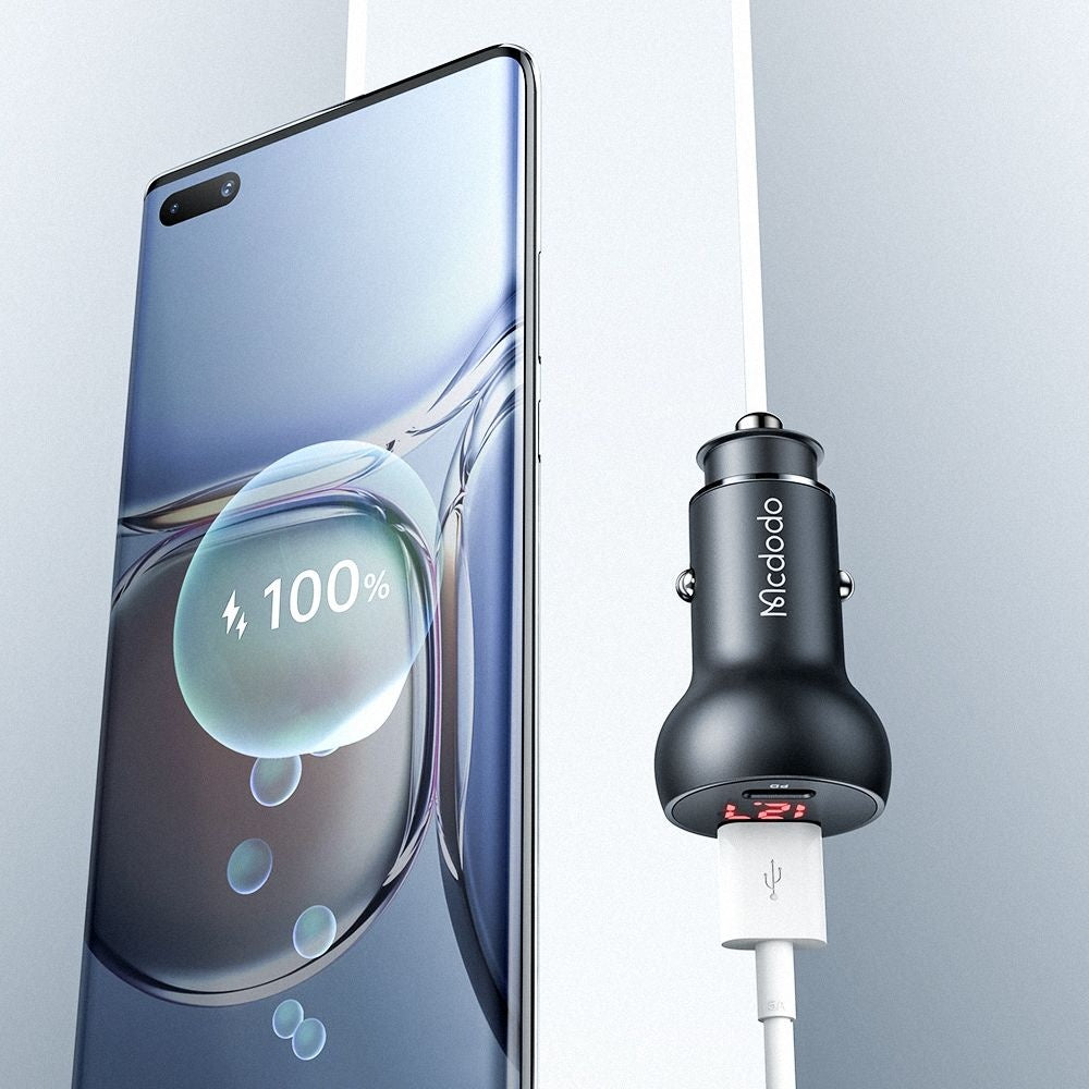 Chargeur Auto McDodo CC-7030 Display, 45W, 5A, 1 x USB-A - 1 x USB-C, Noir
