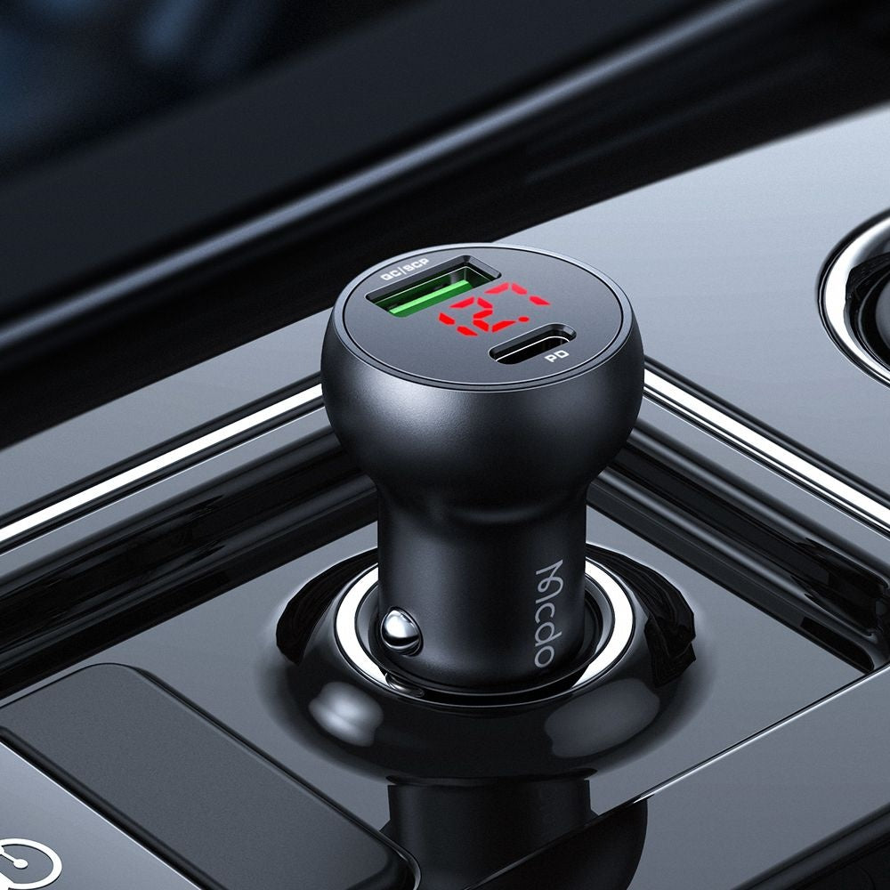 Chargeur Auto McDodo CC-7030 Display, 45W, 5A, 1 x USB-A - 1 x USB-C, Noir