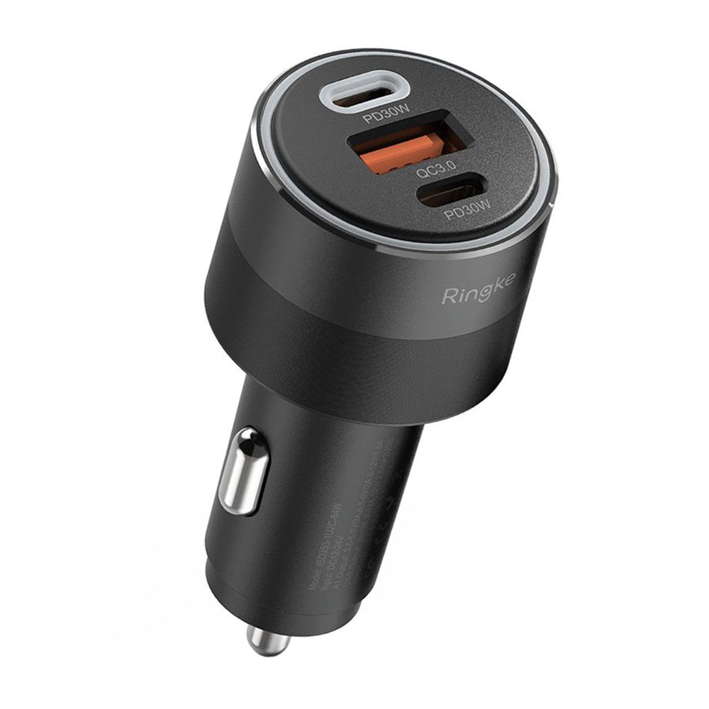 Chargeur de voiture Ringke, 30W, 3A, 1 x USB-A - 2 x USB-C, Noir