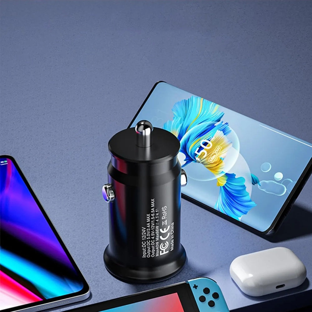 Chargeur Auto Techsuit C4 MiniFuseX, 20W, 3A, 1 x USB-A - 1 x USB-C, Noir