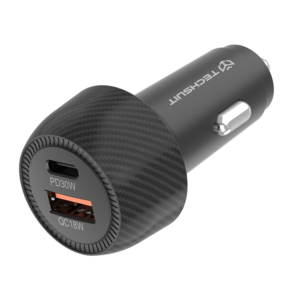Chargeur Auto Techsuit C7 CarbonVolt, 48W, 3A, 1 x USB-A - 1 x USB-C, Noir