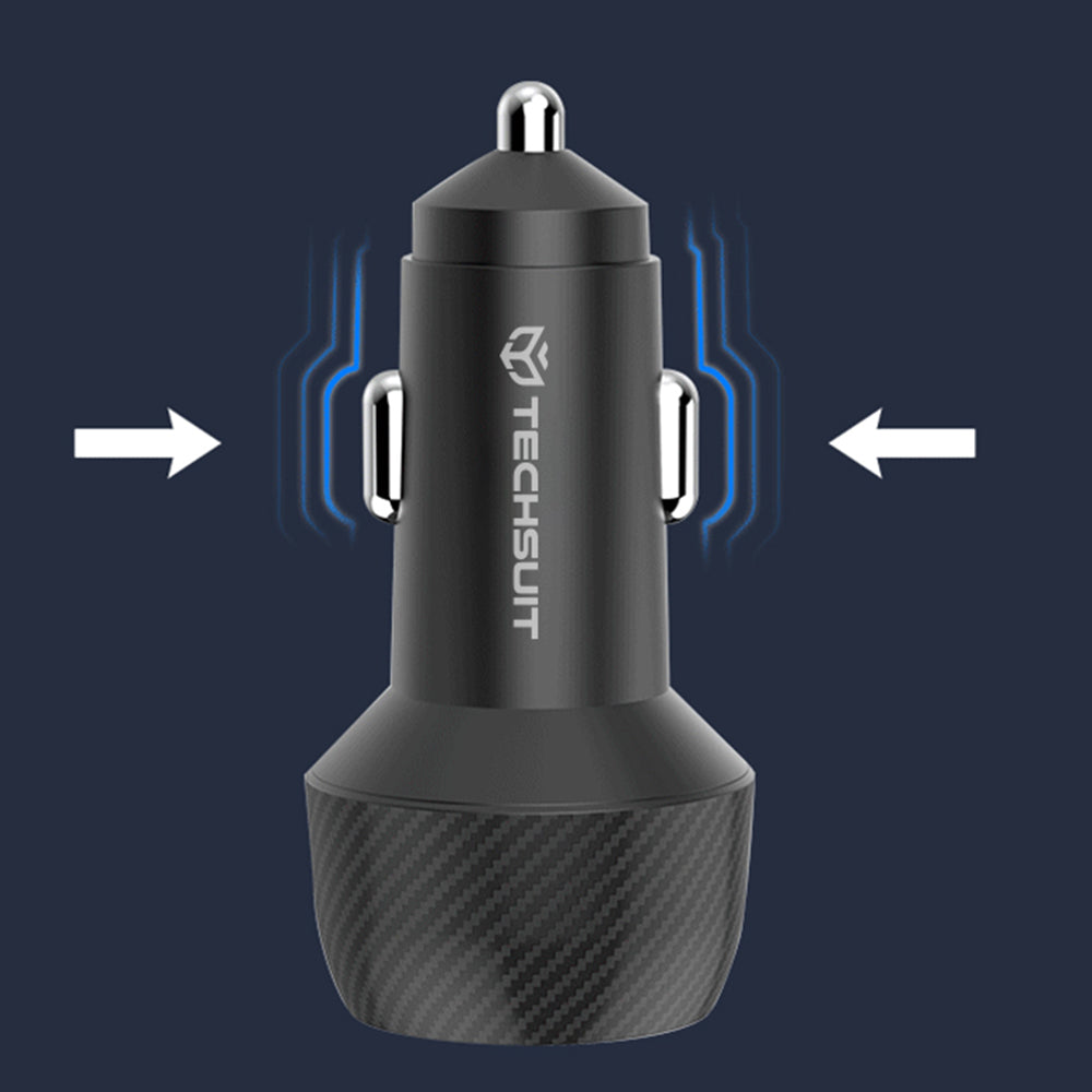 Chargeur Auto Techsuit C7 CarbonVolt, 48W, 3A, 1 x USB-A - 1 x USB-C, Noir