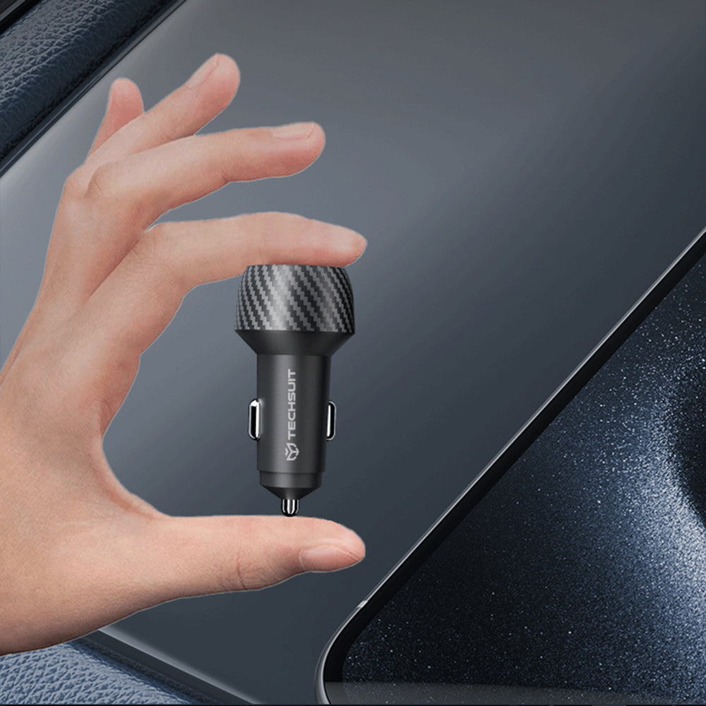 Chargeur Auto Techsuit C7 CarbonVolt, 48W, 3A, 1 x USB-A - 1 x USB-C, Noir