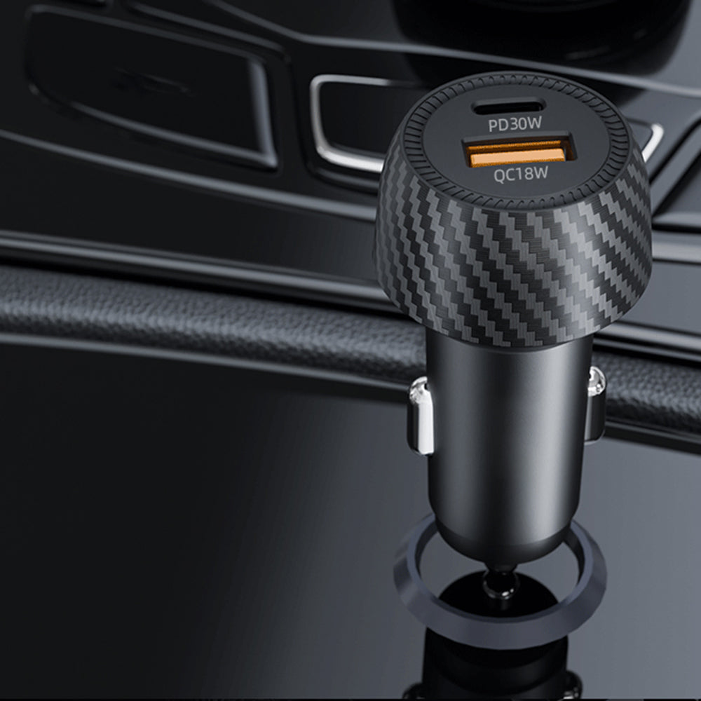 Chargeur Auto Techsuit C7 CarbonVolt, 48W, 3A, 1 x USB-A - 1 x USB-C, Noir