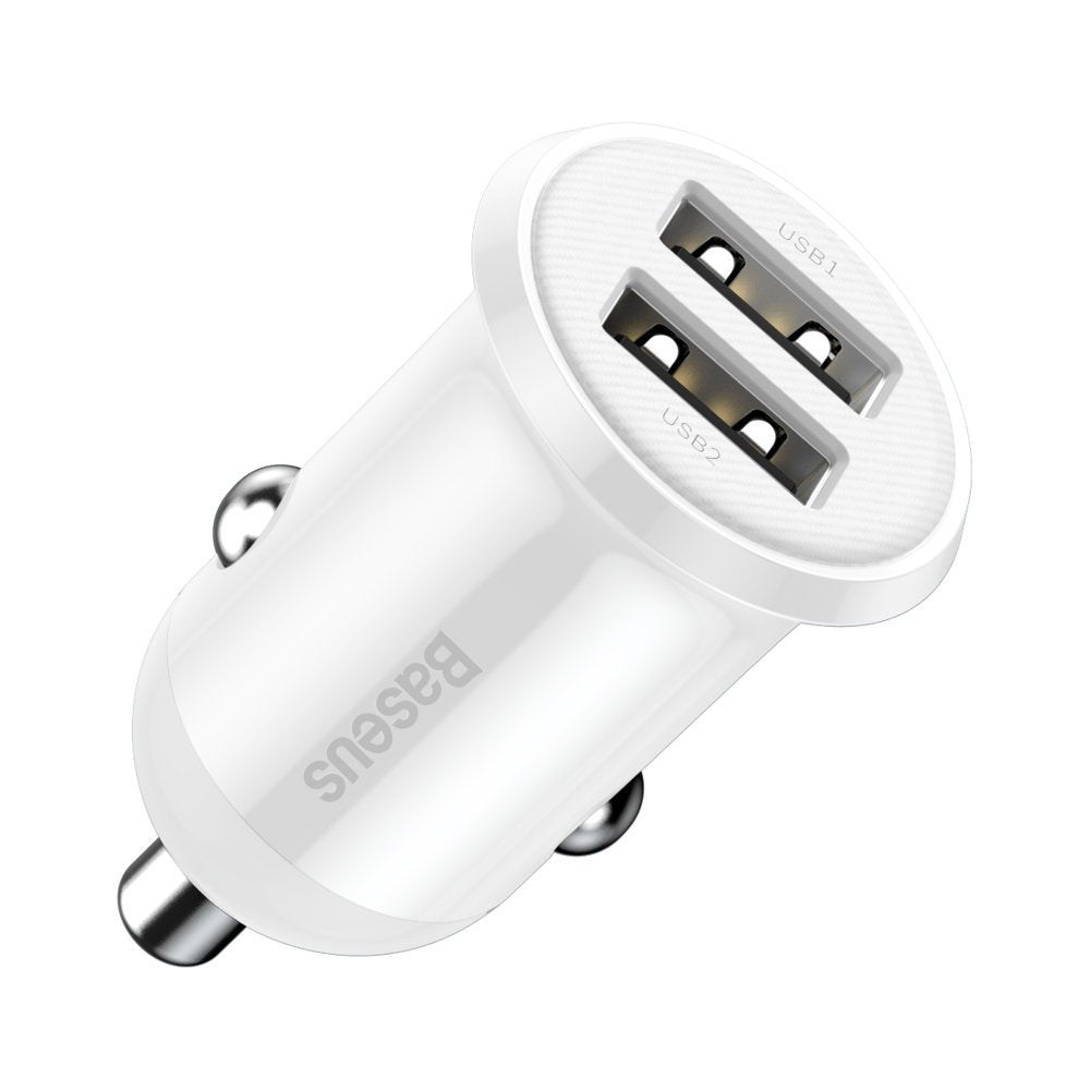 Chargeur de voiture Baseus Grain Pro, 24W, 2.4A, 2 x USB-A, blanc CCALLP-02