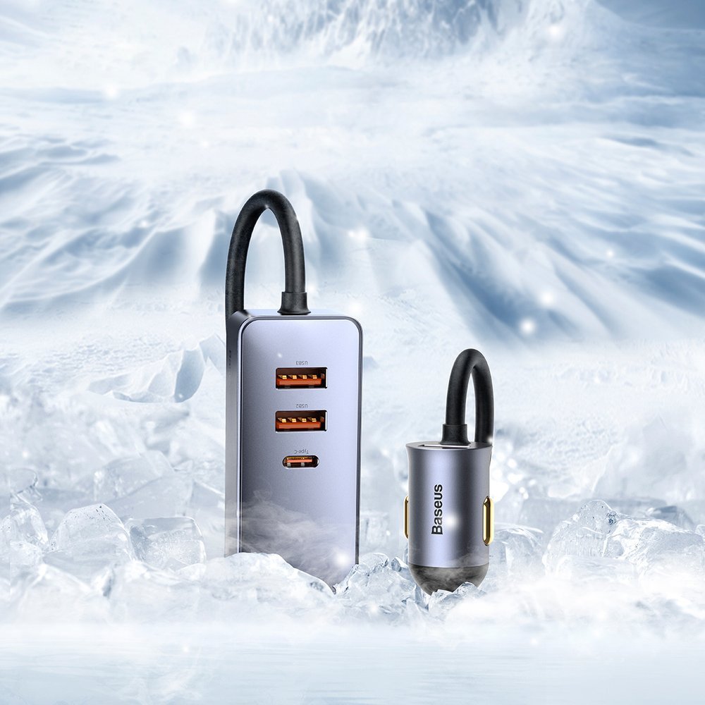 Chargeur Auto Baseus Share Together, 120W, 3A, 3 x USB-A - 1 x USB-C, Gris CCBT-B0G