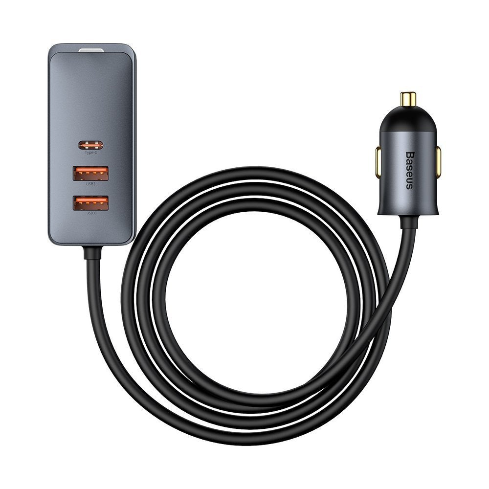 Chargeur Auto Baseus Share Together, 120W, 3A, 3 x USB-A - 1 x USB-C, Gris CCBT-B0G