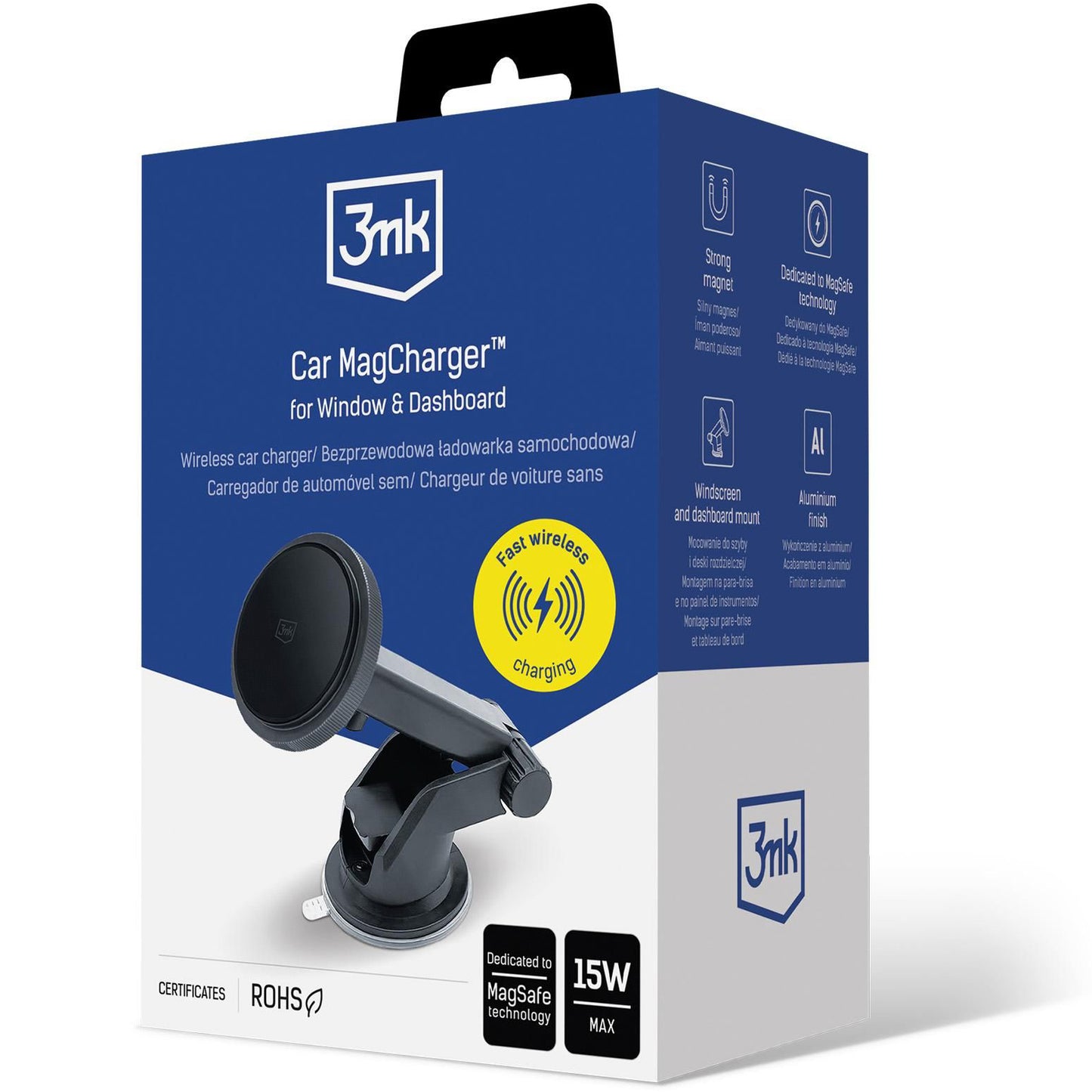 Chargeur Auto Sans Fil 3MK MagCharger, 15W, 1.67A, Noir