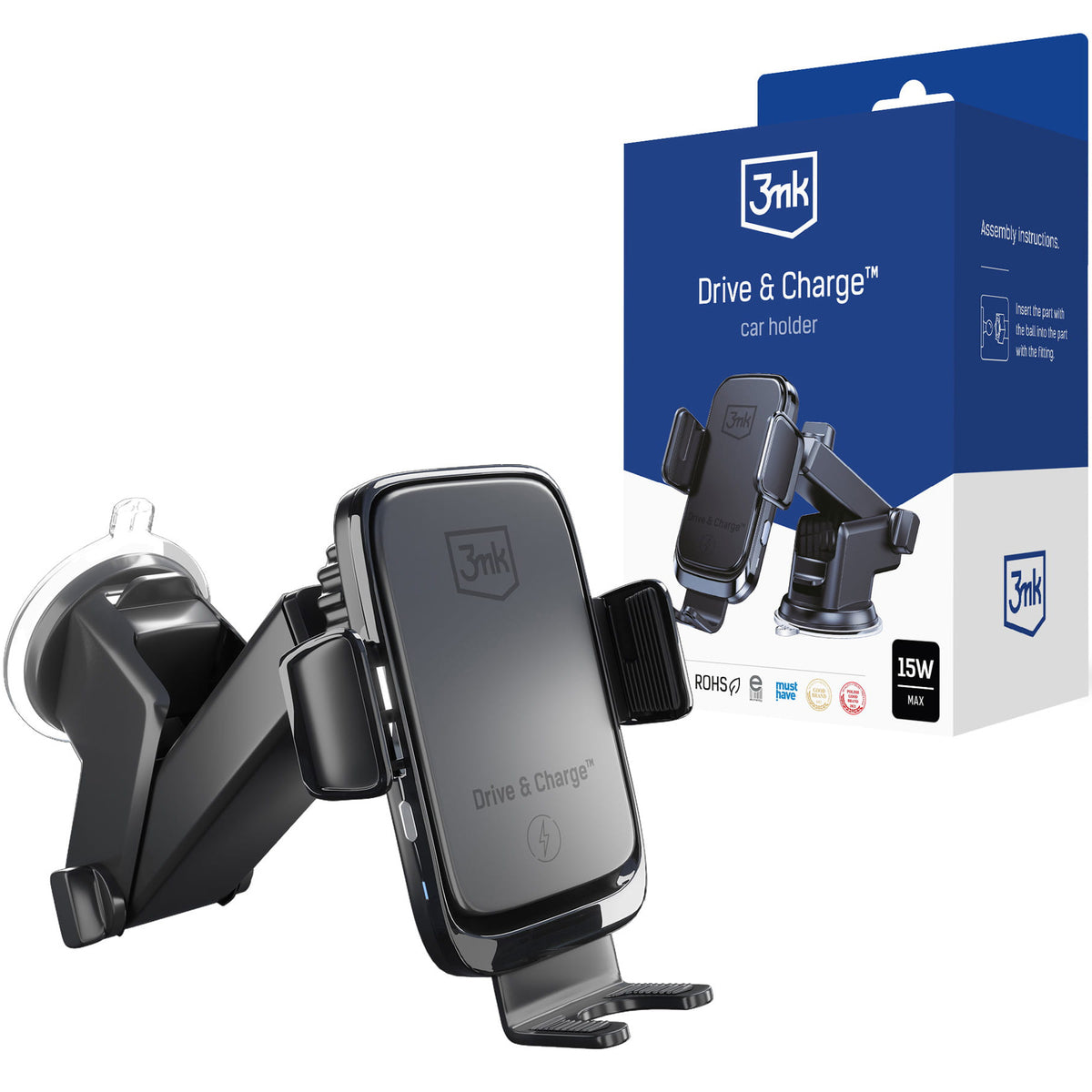 Chargeur Auto Sans Fil 3MK Drive&Charge, 15W, 1.67A, Noir