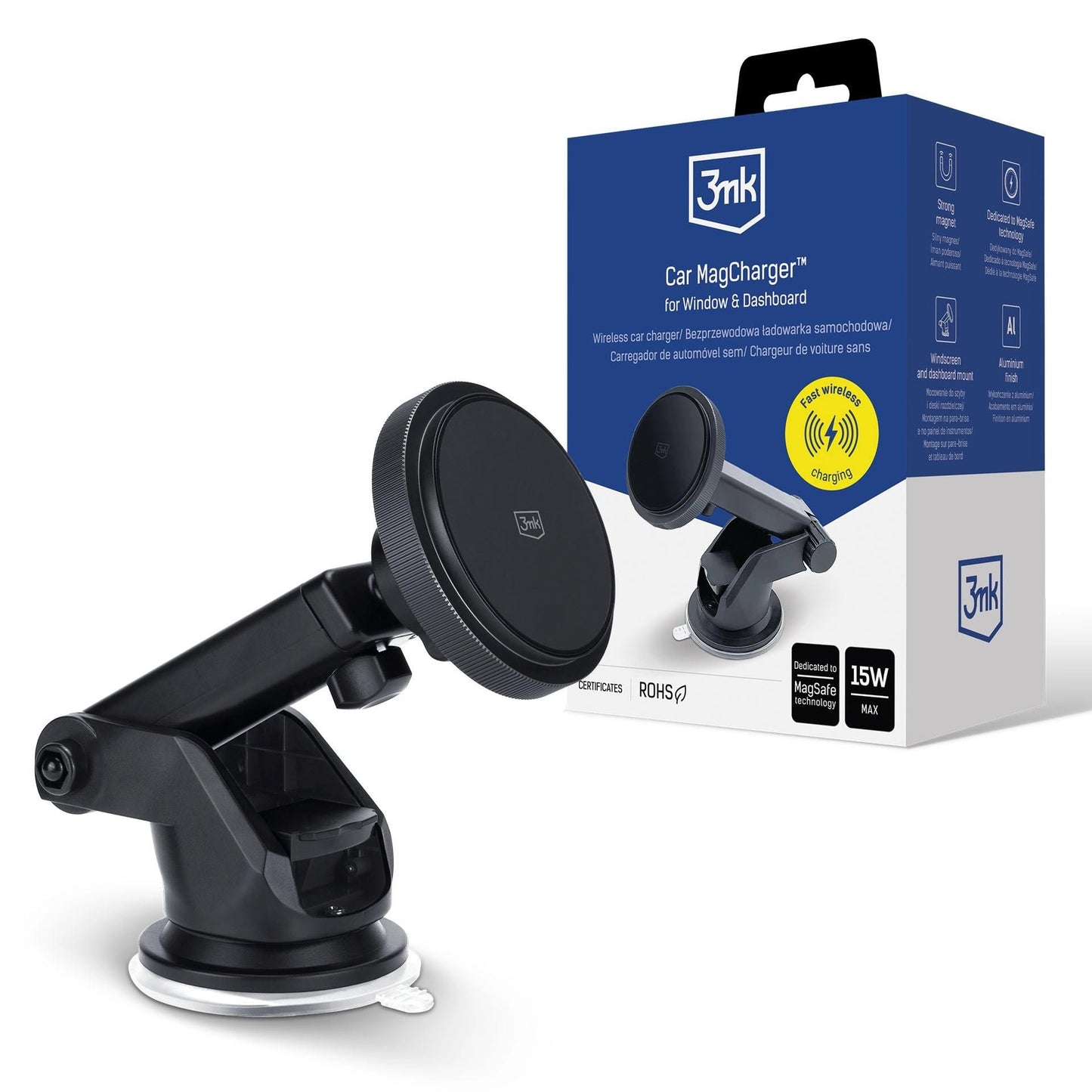 Chargeur Auto Sans Fil 3MK MagCharger, 15W, 1.67A, Noir