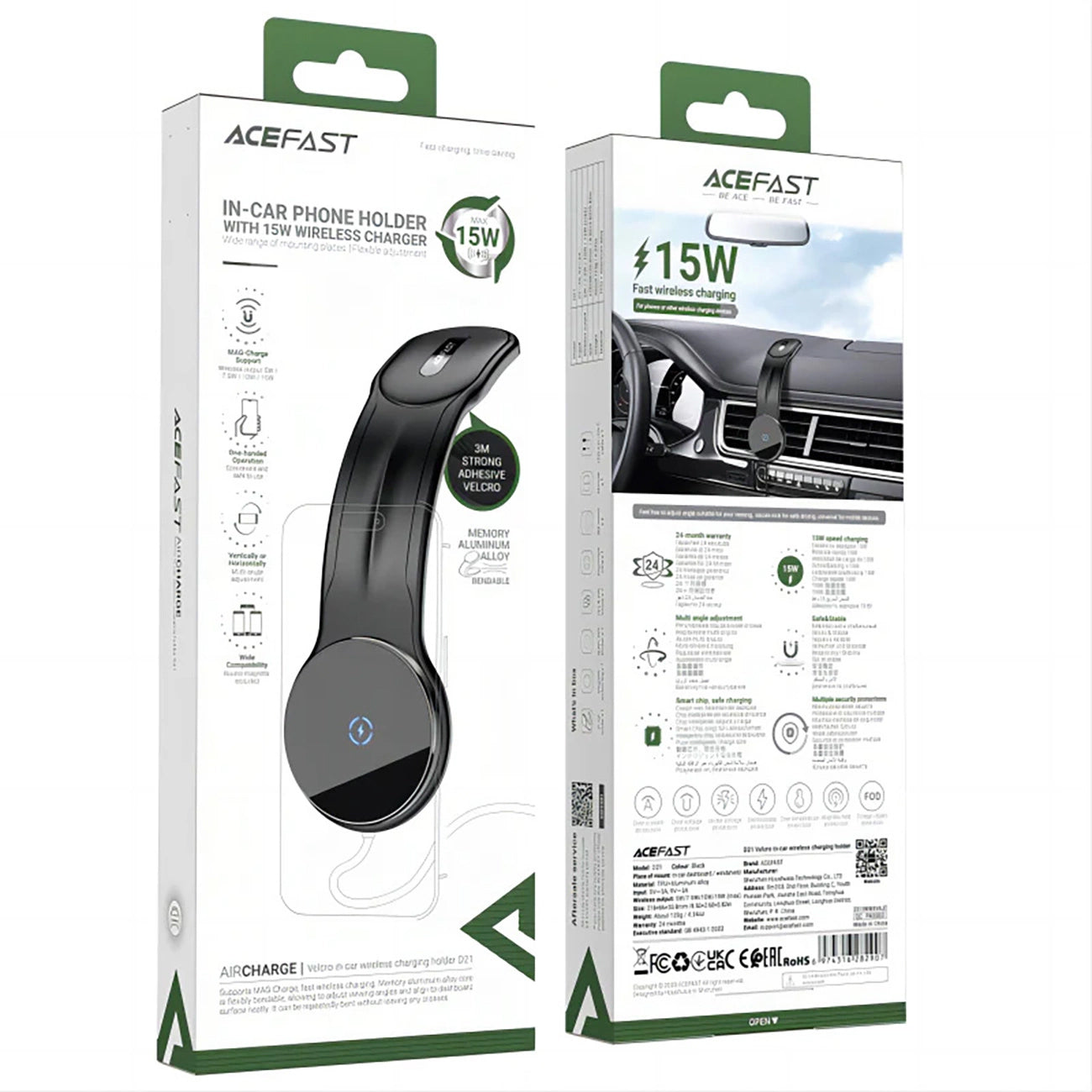 Chargeur Auto Sans Fil Acefast D21, 15W, 1.67A, Noir