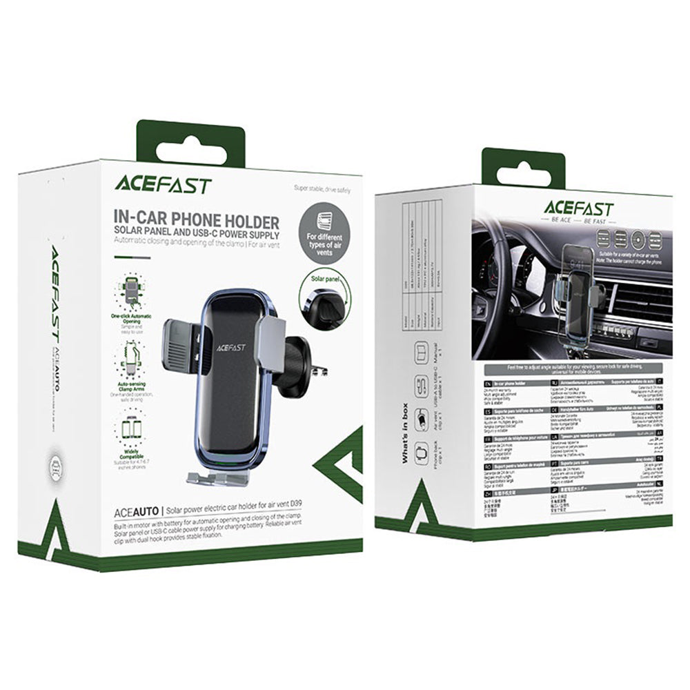 Support de voiture Acefast D39 avec panneau solaire, universel, noir