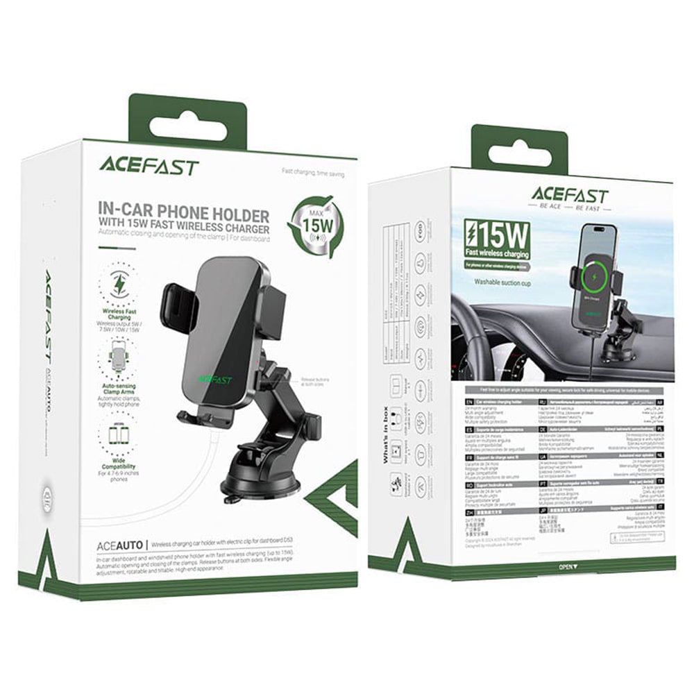 Chargeur Auto Sans Fil Acefast D53, 15W, 1.67A, Noir