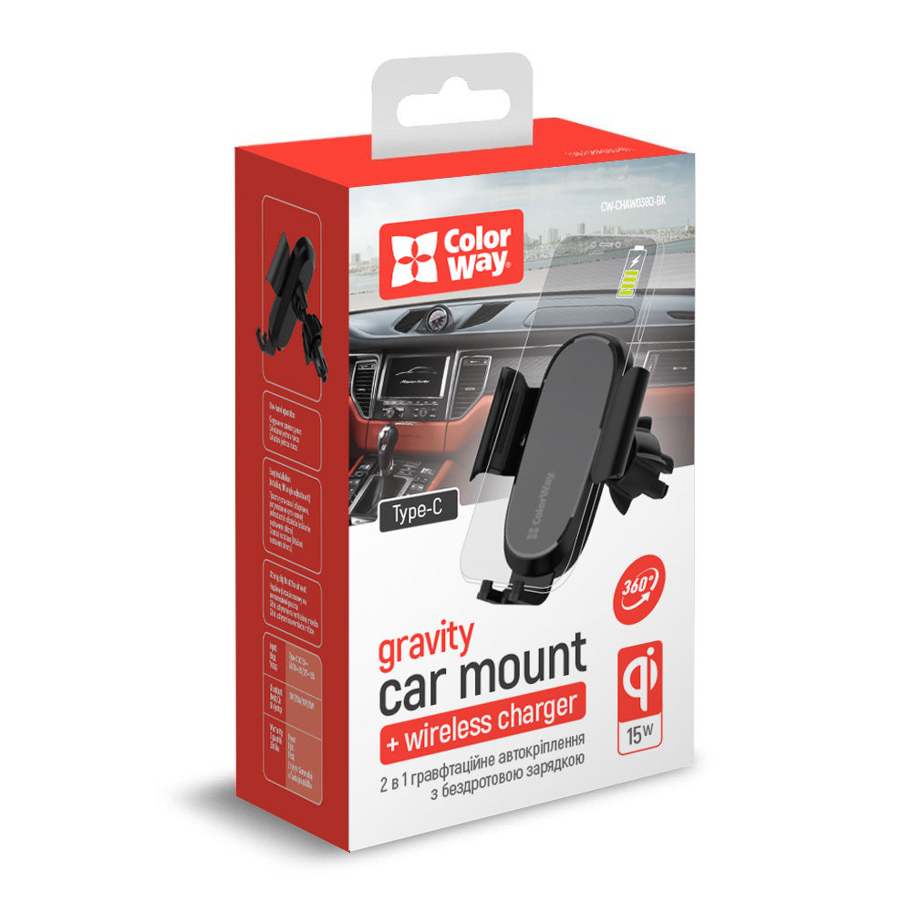 Chargeur Auto Sans Fil ColorWay CW-CHAW038Q, 15W, 1.67A, Noir