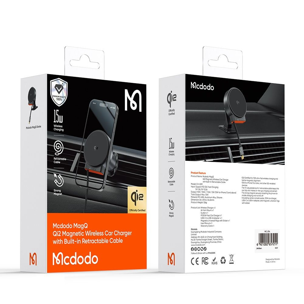 Chargeur Auto Sans Fil McDodo CH-0090, 15W, 1.67A, Noir