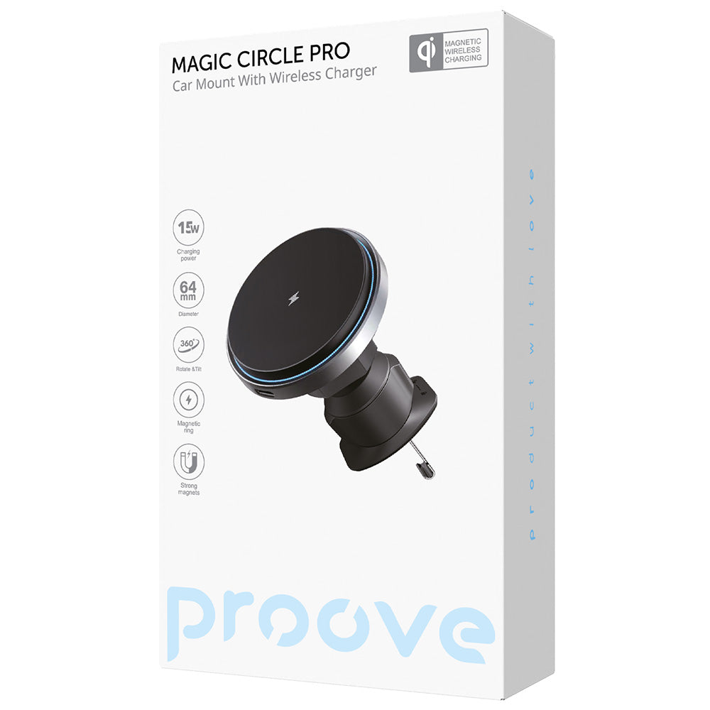 Chargeur Auto Sans Fil Proove Magic Circle Pro, 15W, 1.67A, Noir WHMP15010001