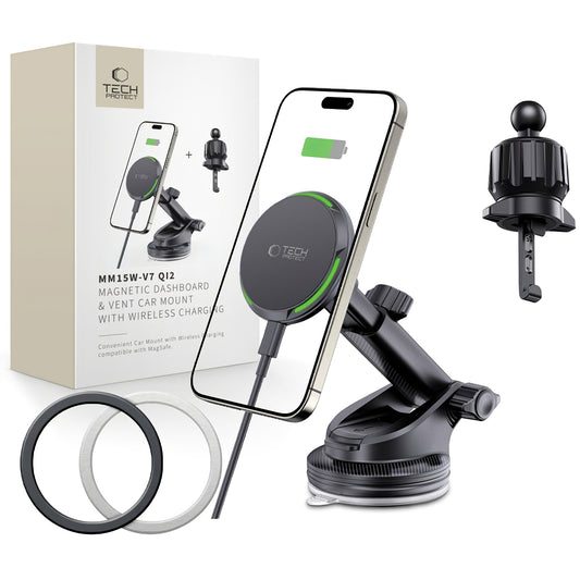 Wireless Car Charger Tech-Protect MM15W-V7 QI2, 15W, 1.67A, Black
