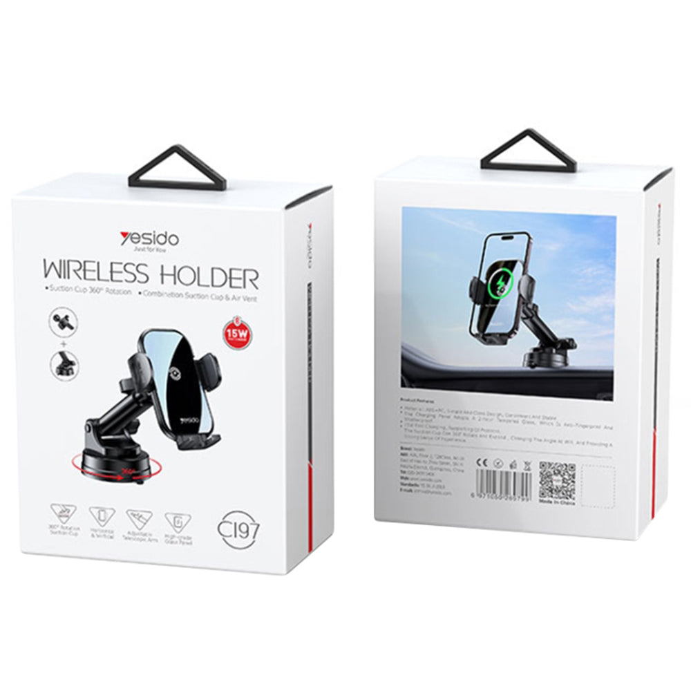 Chargeur Auto Sans Fil Yesido C197, 15W, 1.67A, Noir