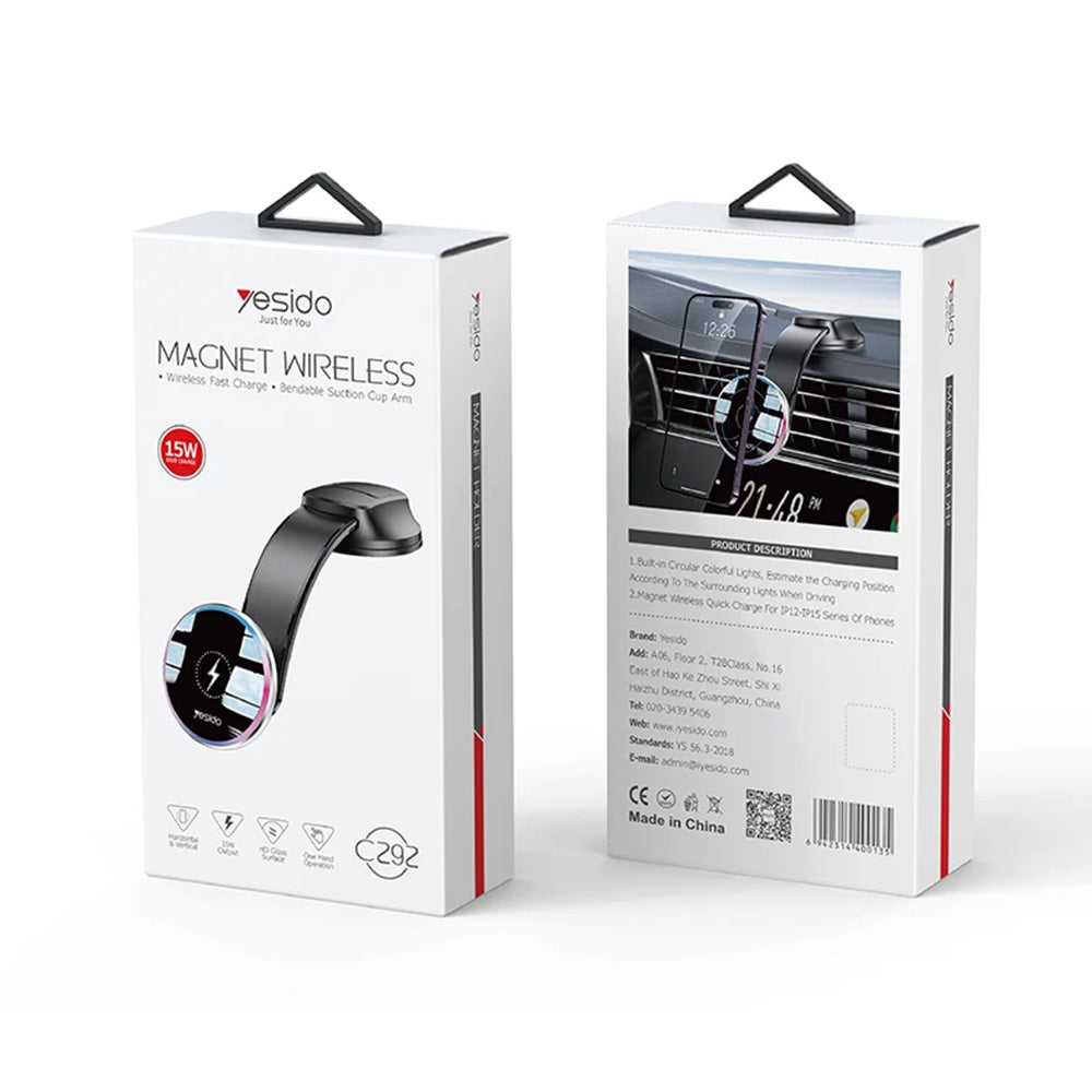 Chargeur Auto Sans Fil Yesido C292, 15W, 1.67A, Noir