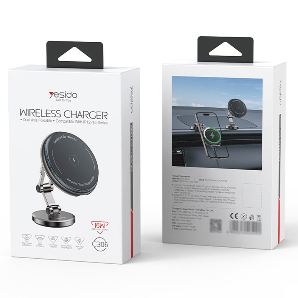 Chargeur Auto Sans Fil Yesido C306, 15W, 1.67A, Noir