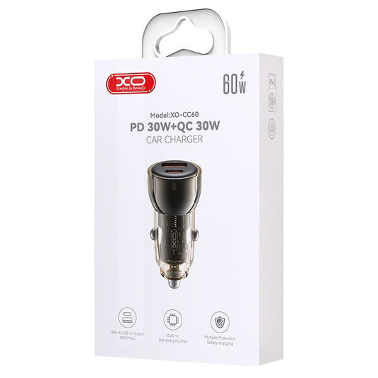 Chargeur de voiture XO Design CC60, 60W, 3A, 1 x USB-A - 1 x USB-C, noir