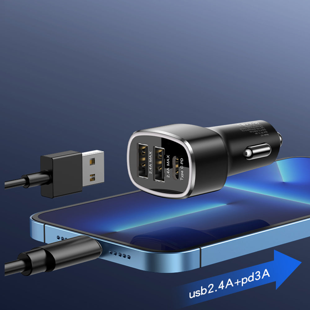 Chargeur de voiture Yesido Y47, 49W, 3A, 2 x USB-A - 1 x USB-C, Noir