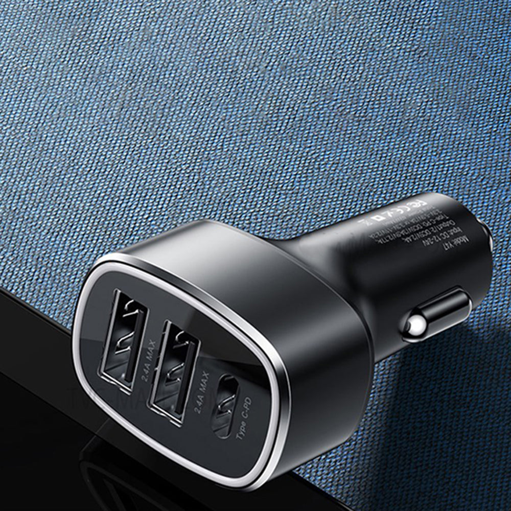 Chargeur de voiture Yesido Y47, 49W, 3A, 2 x USB-A - 1 x USB-C, Noir